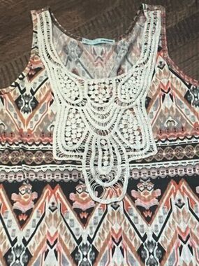 Maurices Coral, Black and White Aztec Tank with Crochet Bib